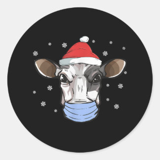 Melkwaarmee Koe Santa Face Mask Dairy Kerstmis Ronde Sticker