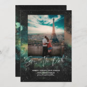 Melkweg en geometrische maan sparen de Datum Save The Date (Voorkant / Achterkant)