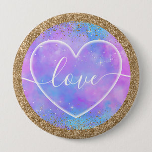 Melkweg Hart Liefde Ontwerp met Gouden Glitterrand Ronde Button 4,0 Cm
