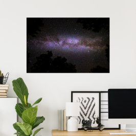 Melkweg met silhouet van bomen poster