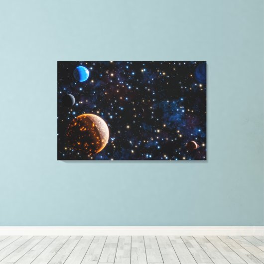 Melkweg met sterren en planeten canvas afdruk (Insitu (Houten vloer))