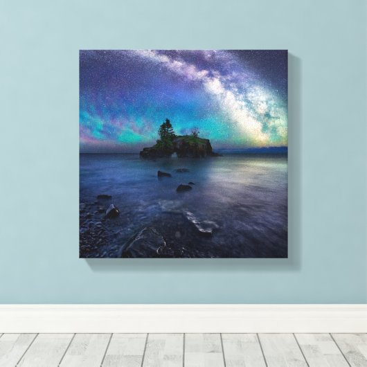 Melkweg over Hollow Rock Canvas Afdruk (Insitu (Houten vloer))