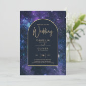 Melkweg Sterrennacht Paars Blauw Goud Trouwdag Kaart (Staand voorkant)