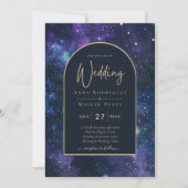 Melkweg Sterrennacht Paars Blauw Goud Trouwfeest Kaart (Voorkant)