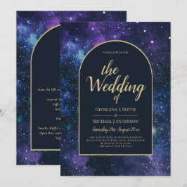 Melkweg Sterrennacht Paars Blauw Goud Trouwfeest Kaart