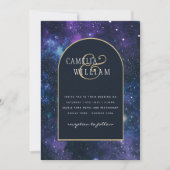 Melkweg Sterrennacht Paars Blauwe Bruiloft Kaart (Voorkant)