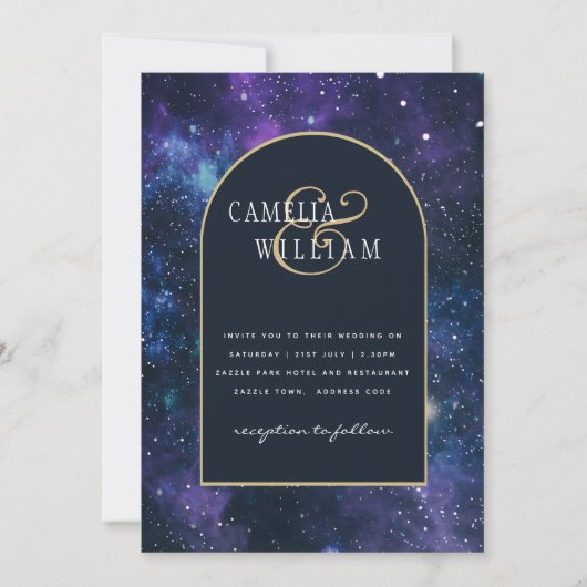 Melkweg Sterrennacht Paars Blauwe Bruiloft Kaart (Voorkant)
