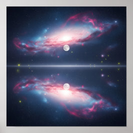 Melkwegreflectie onder maanverlichte kosmische hem poster