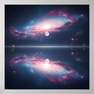 Melkwegreflectie onder maanverlichte kosmische hem poster