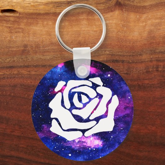 melkwegwitte roos sleutelhanger (Voorkant)