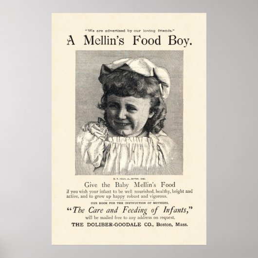  Mellin's Baby Food Ad uit 1892 Poster (Voorkant)