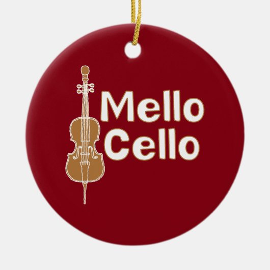 Mellow cello witte tekst keramisch ornament (Voorkant)