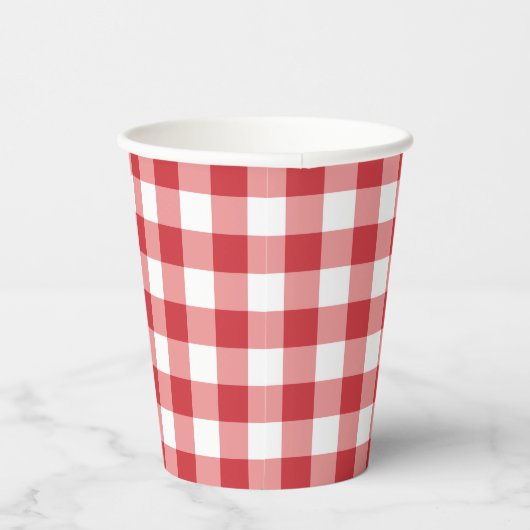 Mellow Classic Gingham - red white check plaid. Papieren Bekers (Rechts)