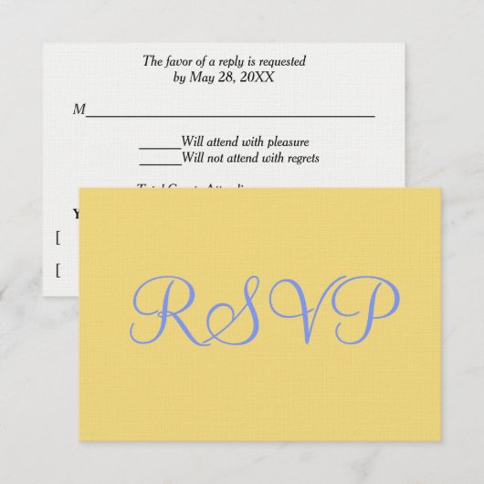 Mellow Geel Blauw Bruiloft RSVP Kaartje (Voorkant / Achterkant)