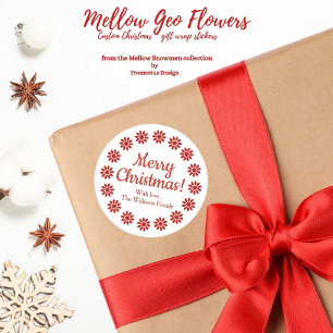 Mellow Geo Bloemen - witte rode aangepaste Kerstmi Ronde Sticker