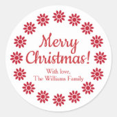Mellow Geo Bloemen - witte rode aangepaste Kerstmi Ronde Sticker (Voorkant)