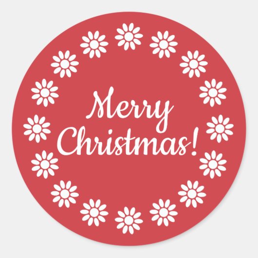 Mellow Geo Flowers -red white Merry Christmas -rim Ronde Sticker (Voorkant)