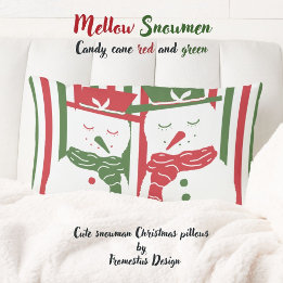 Mellow Geo Stripes -Christmas red green snowman. Kussen