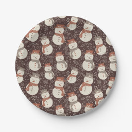 Mellow sneeuwmannen - Kerstpatroon amaro rood. Papieren Bordje