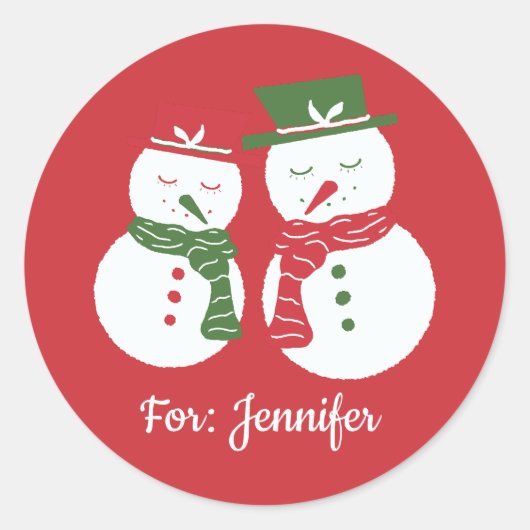 Mellow Sneeuwmannen - rode kerst aangepaste cadeau Ronde Sticker (Voorkant)