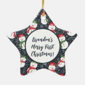 Mellow Snowmen - First Christmas photo custom. Keramisch Ornament (Achterkant)