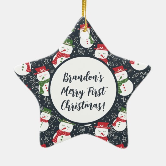 Mellow Snowmen - First Christmas photo custom. Keramisch Ornament (Achterkant)