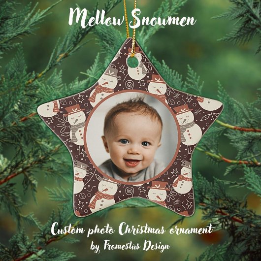 Mellow Snowmen - First Christmas photo custom. Keramisch Ornament