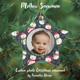 Mellow Snowmen - First Christmas photo custom. Keramisch Ornament