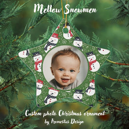 Mellow Snowmen - First Christmas photo custom. Keramisch Ornament