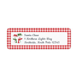 Mellow Snowmen Gingham - classic red white check. Etiket