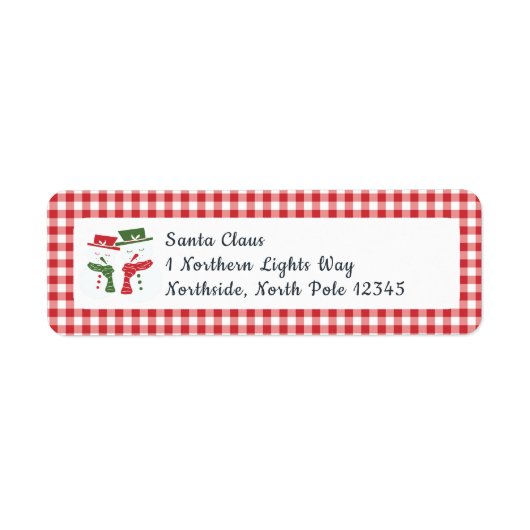 Mellow Snowmen Gingham - classic red white check. Etiket (Voorkant)