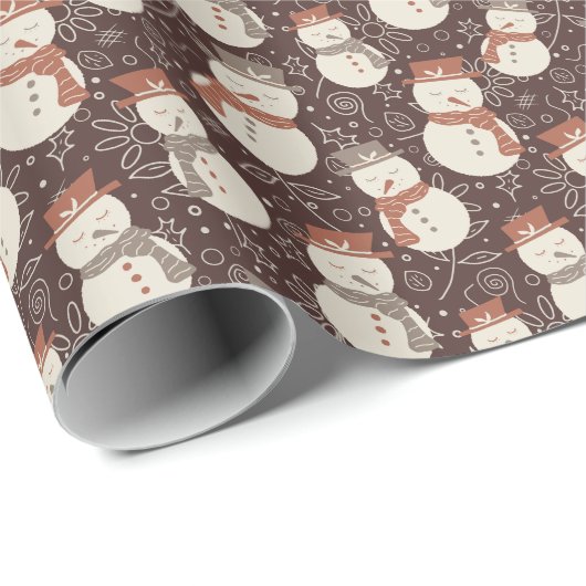 Mellow Snowmen - Kerst sneeuwpop patroon rood. Cadeaupapier (Rol Hoek)
