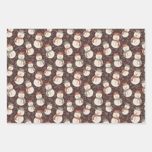 Mellow Snowmen - Kerstpatroon amarro rood. Inpakpapier Vel (Voorkant 2)