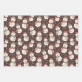Mellow Snowmen - Kerstpatroon amarro rood. Inpakpapier Vel (Voorkant)