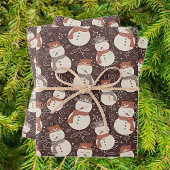 Mellow Snowmen - Kerstpatroon amarro rood. Inpakpapier Vel