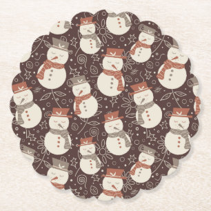 Mellow Snowmen - Kerstpatroon amarro rood. Kartonnen Onderzetters