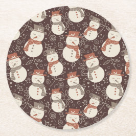 Mellow Snowmen - Kerstpatroon amarro rood. Kartonnen Onderzetters