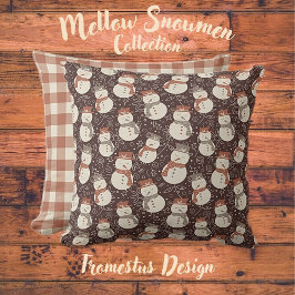 Mellow Snowmen - Kerstpatroon amarro rood. Kussen