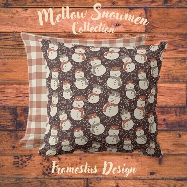 Mellow Snowmen - Kerstpatroon amarro rood. Kussen (Creator heeft geüpload)