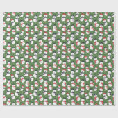 Mellow Snowmen - Kerstrood op groen patroon. Cadeaupapier (Vlak)