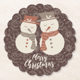 Mellow Snowmen - Merry Christmas 2 sneeuwman rood. Kartonnen Onderzetters