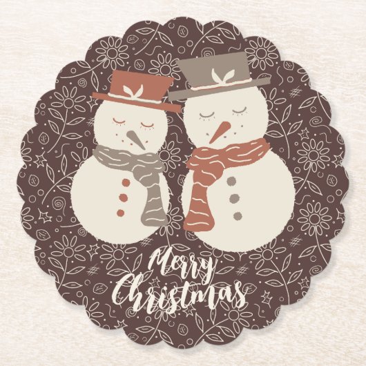 Mellow Snowmen - Merry Christmas 2 sneeuwman rood. Kartonnen Onderzetters (Voorkant)