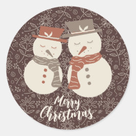 Mellow Snowmen - Merry Christmas 2 sneeuwman rood. Ronde Sticker