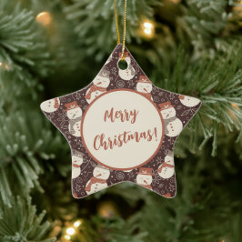 Mellow Snowmen - Merry Christmas! bewerkbaar rood. Keramisch Ornament