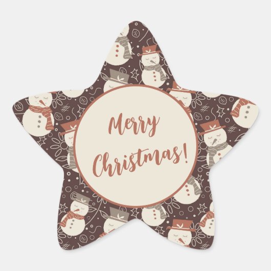 Mellow Snowmen - Merry Christmas! bewerkbaar rood. Ster Sticker (Voorkant)