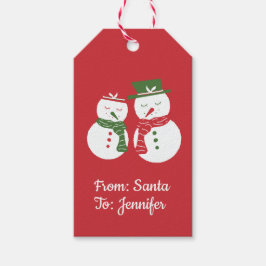 Mellow Snowmen - red flowers Christmas snowman. Cadeaulabel