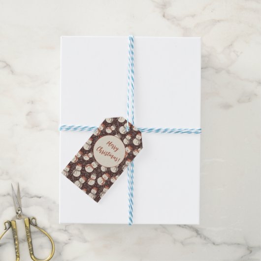 Mellow Snowmen - Vrolijke kerst sneeuwpop rood v2. Cadeaulabel (Met Touw)