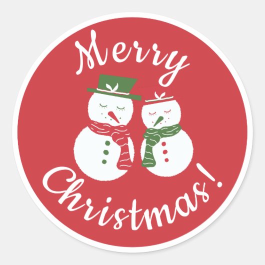 Mellow Snowmen - Xmas red and green custom + rim. Ronde Sticker (Voorkant)