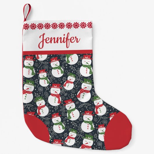Mellow Snowmen - Xmas red and green customizable. Kleine Kerstsok (Voorkant)