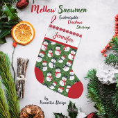 Mellow Snowmen - Xmas red on green customizable. Kleine Kerstsok